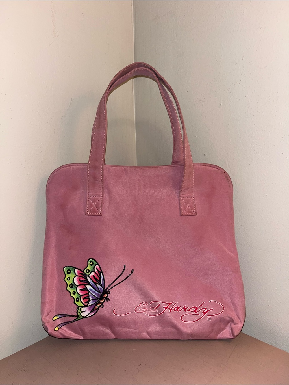 Y2K Ed Hardy Pink Butterfly Cosmetic Bag